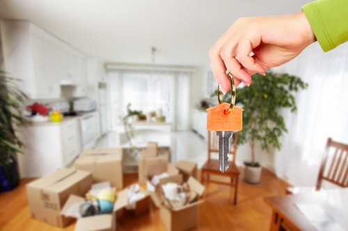 Packing boxes and household items in a Notting Hill home move