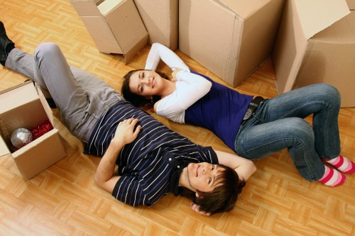 Business relocation setup showing workspace items arranged for delivery
